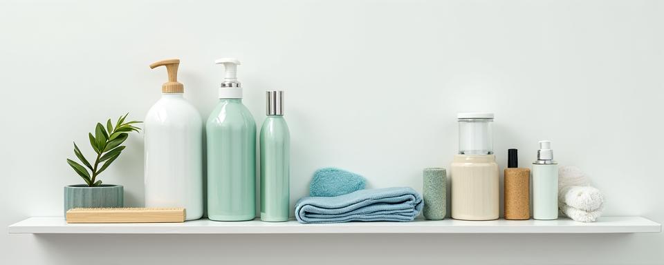 Eco-friendly cleaning supplies and home goods arranged neatly